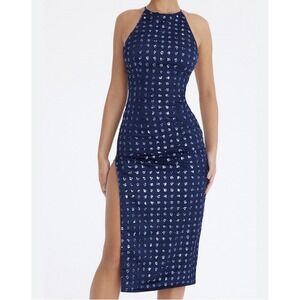 mistress rocks Midi Sequins dress Halter Neck Women's Medium Navy Party Prom
